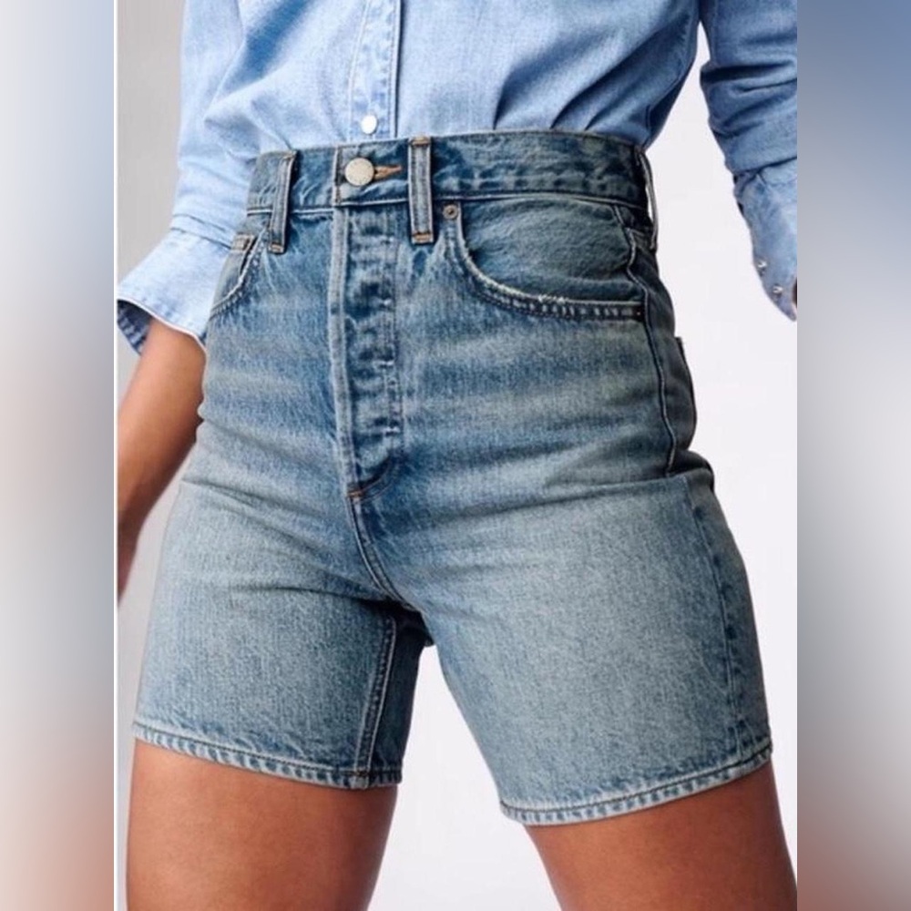 Denim Forum The Joni Mid Length Short High Rise Denim Shorts 25